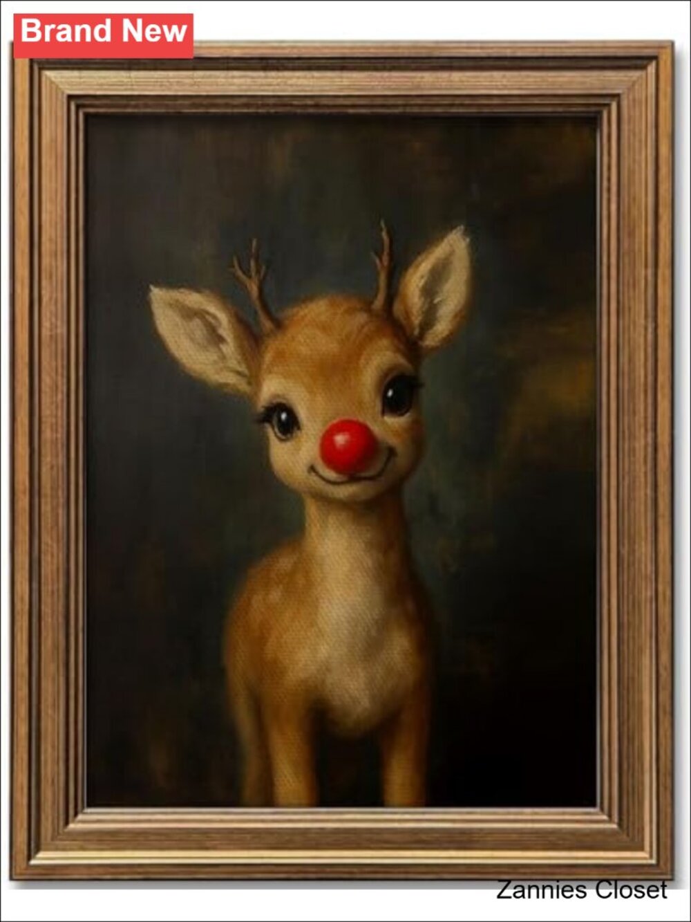 ✨Vintage Christmas Clown Reindeer Canvas Wall Art Gold Framed Farmhouse Decor